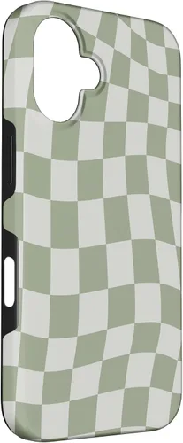 Vista 3 de Funda estética con patrón de tablero de ajedrez verde salvia a cuadros para iPhone 16