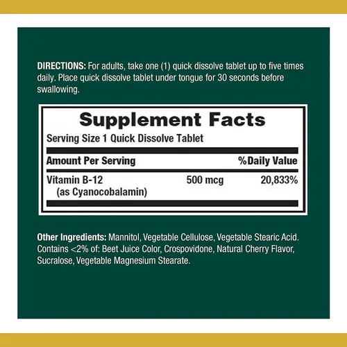Vista 2 de Nature's Bounty Vitamina B-12 500 mcg, 100 ea(Paquete de 3)