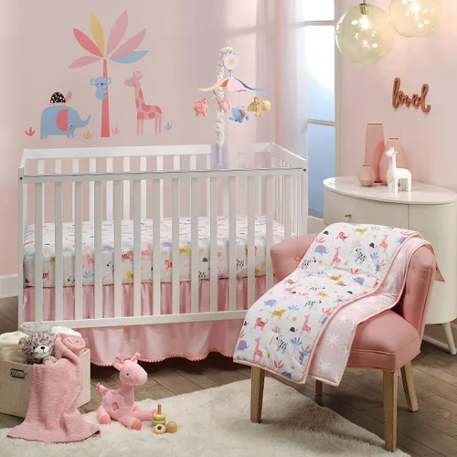 Vista 27 de Lambs & Ivy Baby Blooms - Juego de ropa de cama para cuna (3 piezas, diseño floral/mariposa), color rosa