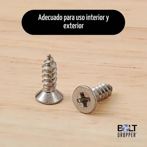 Vista 2 de Tornillo Phillips de cabeza plana de acero inoxidable Bolt Dropper #4 x 1/4" (6,35 mm) (100 unidades), tornillos de chapa metálica de acero