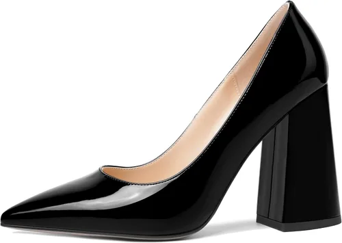 Vista 2 de SHOWFOREST Zapatos de tacón alto para mujer, sin cordones, con puntera puntiaguda, de 4 pulgadas