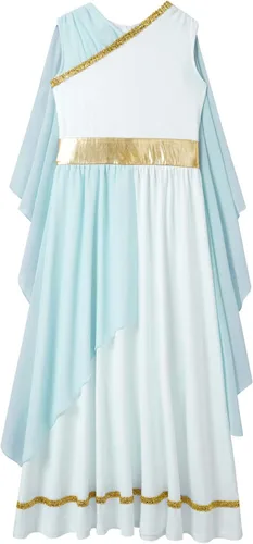 Vista 3 de inhzoy Disfraz griego para niñas, vestido romano de la antigua Grecia Toga, vestido de princesa Roma, nobleza, cosplay, disfraz de fantasía