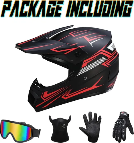 Vista 8 de Oryxearth Casco de Dirt Bike con certificado DOT, casco de motocicleta todoterreno para adultos con gafas, guantes y máscara con tamaño M/L