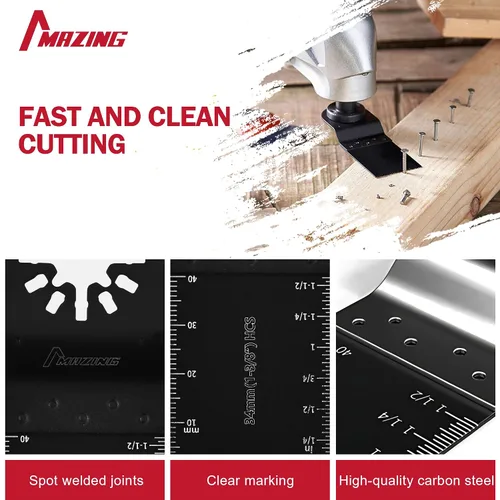 Vista 2 de MAZING 36 hojas de sierra oscilantes, cuchillas multiherramienta, cuchillas multiherramienta de liberación rápida para madera, metal y plástico