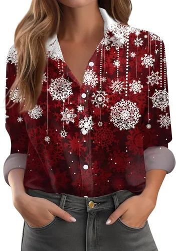 Vista 52 de Camisetas de San Valentín para mujer, camisas con botones, blusas de corazón, elegantes, informales, cuello de solapa, manga larga, suave, cómoda