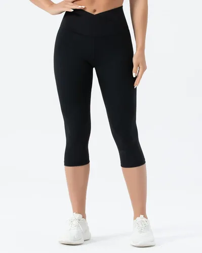 Vista 7 de THE GYM PEOPLE Leggings capri de yoga con cintura cruzada en V para mujer, cintura alta, control de abdomen, pantalones de entrenamiento para correr