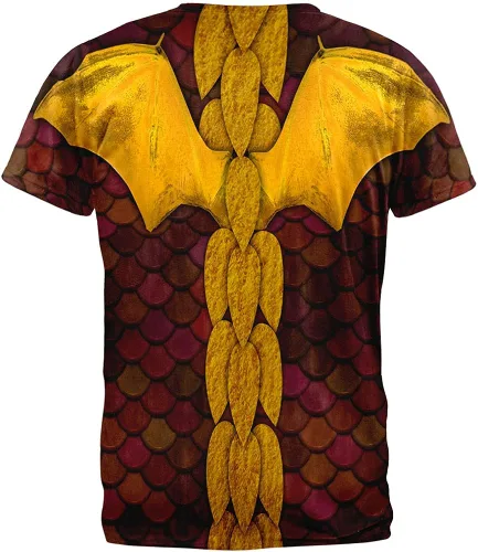 Vista 2 de Disfraz de dragón rojo de Halloween en todo adulto camiseta