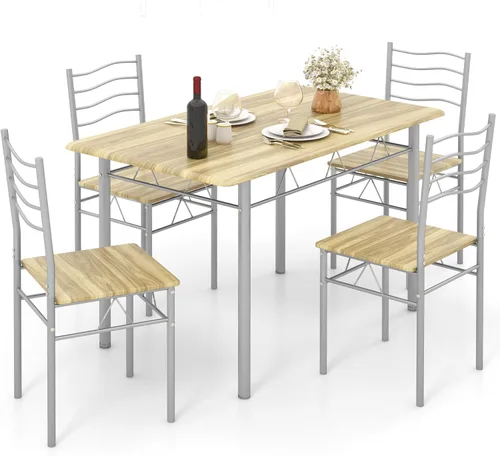 Vista 10 de Giantex Juego de mesa de comedor de 47 pulgadas para 4, mesa de cocina rectangular con 4 sillas de comedor, marco de metal, juego de comedor de 5