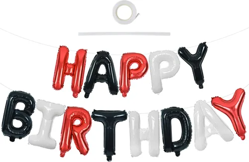 Vista 10 de TONIFUL Pancarta de Globos Negros de Feliz Cumpleaños de 16 Pulgadas con Letras de Papel de Aluminio Mylar, Cartel Banderín Reutilizable