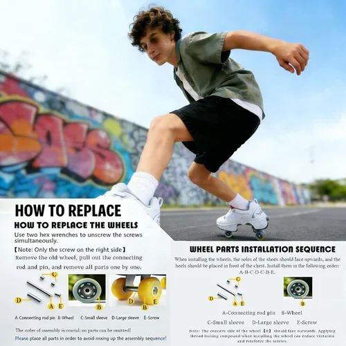 Vista 6 de 2 en 1 convertible Quad Roller Skate Shoes 4 ruedas Pop-Up Sneakers unisex para niños adultos Patines retráctiles 2 en 1 para niñas unisex