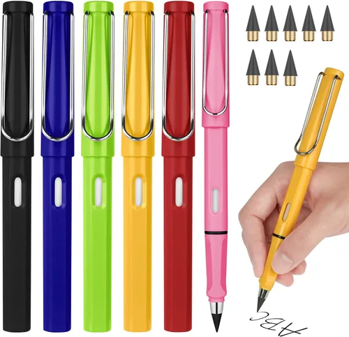 Vista 13 de Ainiv Lápiz de color sin tinta, 12 juegos de lápiz infinito sin afilar, reutilizable, con 12 puntas reemplazables de color extra para escribir