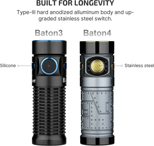 Vista 8 de OLIGHT Baton4 Linterna EDC recargable, luz de bolsillo LED de 1300 lúmenes con cable de carga magnético, 6 modos, IPX8 impermeable para el hogar