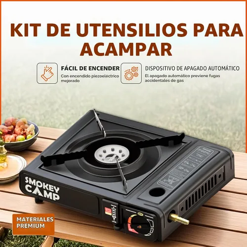 Vista 4 de Estufa portátil de campamento de 3000 W compatible con combustible de butano o propano (adaptador de propano no incluido), encendido automático