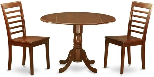 Vista 13 de East West Furniture DLML3-MAH-C - Juego de comedor de 3 piezas que contiene una mesa de comedor redonda con gotas y 2 sillas tapizadas de tela