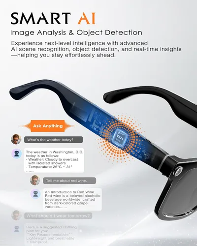 Vista 7 de Gafas inteligentes con cámara y audio 8MP HD Camera Smart Glasses para hombres