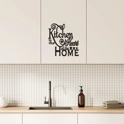 Vista 7 de Decoración de pared de cocina, moderna escultura de pared de metal negro "Kitchen is the Heart of the Home", arte de pared impermeable para cocina