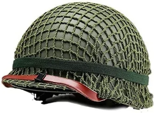Vista 5 de Perfecto réplica del casco del ejército de EE.UU. M1 verde de la WW2 con correa de barbilla de red/lona para pintar tú mismo