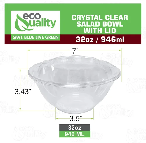 Vista 3 de Cuencos para ensalada de 32 onzas con tapas y cubiertos (300 unidades) – Recipientes de ensalada desechables de plástico transparente Para