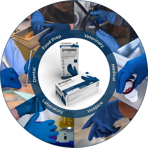 Vista 3 de AMMEX Blue Disposable Latex Exam Gloves, 13 Mil, Powder-Free, Textured, Non-Sterile, Longer Cuff