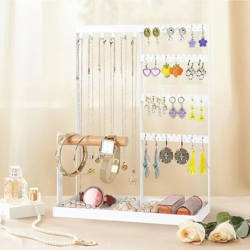 Vista 2 de sovia Soporte organizador de joyas, organizador de aretes con 84 agujeros, organizador de joyas, regalo para el día de San Valentín, para aretes