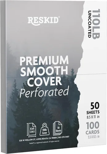 Vista 6 de Reskid Paquete de 50 hojas de papel perforado grueso de cartulina blanca de 110 libras, 4.25 x 11 pulgadas con 2 por página, 4.25 x 11 pulgadas