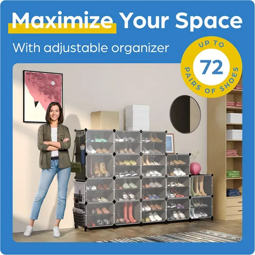 Vista 2 de CUBEDIY Organizador de Zapatos Gabinete Hasta 72 Pares, Zapatero Cubierto-Estante de Zapatos con Puerta Transparente