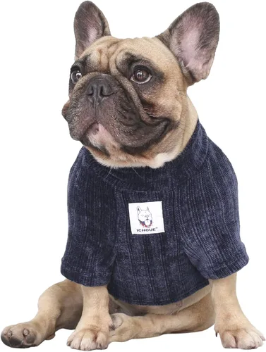 Vista 10 de iChoue - Ropa para mascotas, suéter de cuello alto de invierno para perros con cuello tortuga para Bulldog inglés, Boston Terrier, abrigo de pana
