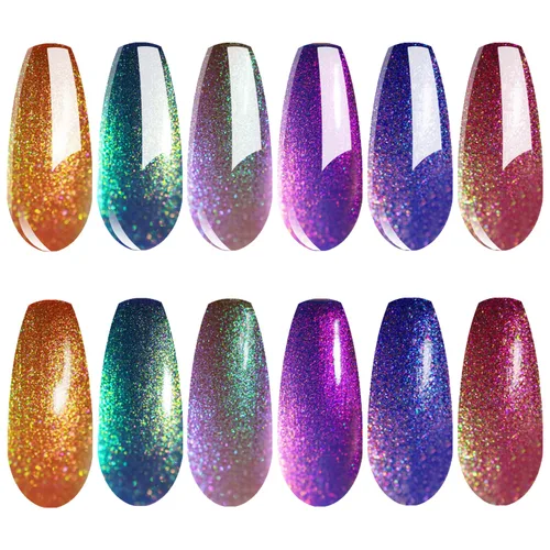 Vista 2 de Vishine Esmalte de uñas de gel holográfico, Galaxy Glossy Chameleon, juego de esmaltes de gel con purpurina, esmalte de gel brillante, salón de arte