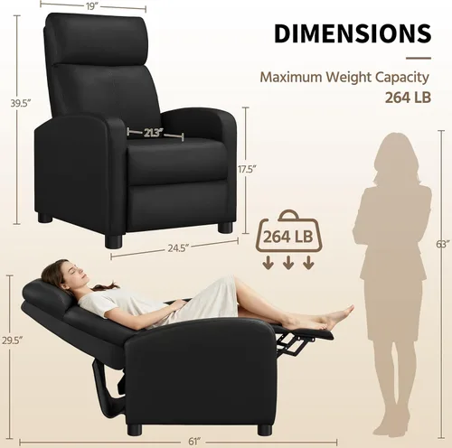Vista 3 de Yaheetech Silla reclinable con 3 ángulos ajustables, color negro (paquete de 2)