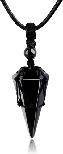 Vista 10 de Collar de 6 facetas de cristal de chakra de Reiki y piedra curativa, colgante de cristal puntiagudo, collar de cuerda ajustable para mujeres
