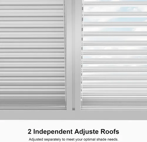 Vista 4 de PURPLE LEAF - Pérgola al aire libre con listones 10 x 12 pies de aluminio blanco con toldo rígido moderno y ajustable para patio, jardín