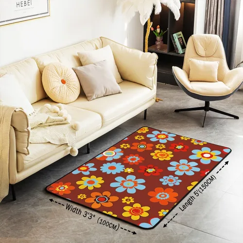 Vista 2 de Groovy Flower Power - Alfombra de 3 x 5 pulgadas, bonita alfombra floral bohemia 60S 70S, alfombra hippie para niños, niñas, adolescentes y mujeres