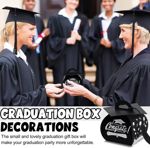 Vista 6 de TaoBary 30 cajas de dulces con tapa de graduación 2026, cajas de graduación de graduación, regalos de fiesta con borlas centros de mesa para Negro