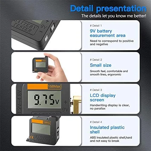 Vista 4 de Nuevo probador de batería de pila de botón Instrumento de medición de batería para baterías AA/AAA/9V/1.5V/C/D regular/recargables
