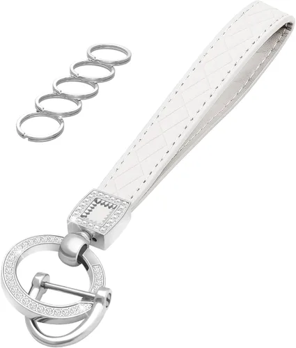 Vista 9 de Llavero de muñeca de cuero OHKYOOT, llavero de muñeca para automóvil con 5 llaveros y anillo anti-pérdida Negro