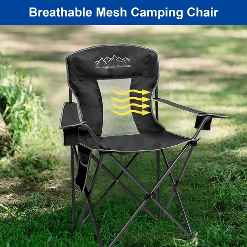Vista 4 de Silla de camping plegable con respaldo de malla – Silla plegable al aire libre para senderismo, playa, portón trasero y camping
