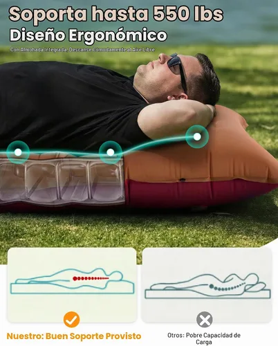 Vista 3 de Colchoneta de dormir para campamento, de 5.9 pulgadas de grosor, con almohada integrada y bomba de pie, almohadilla de dormir autoinflable