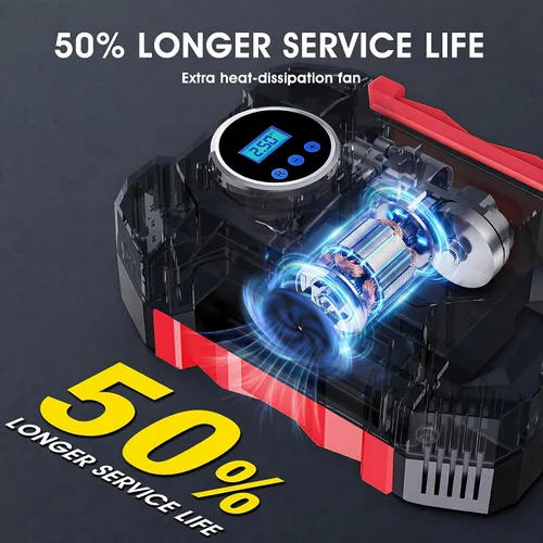Vista 2 de Compresor de aire digital para bomba automática de coche, inflador de neumáticos portátil con luz LED DC 12V, rojo