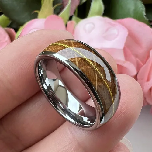 Vista 3 de TUTISS Anillos de tungsteno de 0.315 pulgadas de plata, negroplomizooro para hombres y mujeres, alianzas de compromiso, boda, madera de whisky