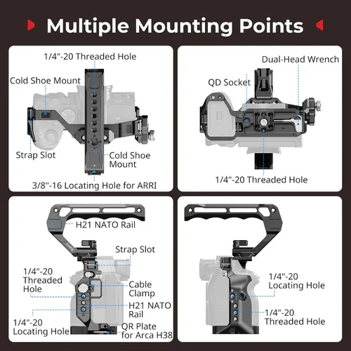 Vista 6 de SmallRig Kit avanzado de jaula A7 V / A7R V / A7 IV Para Sony Alpha 7R V/Alpha 7 IV/ Alpha 7 V, incluye un mango superior/mango lateral/abrazadera