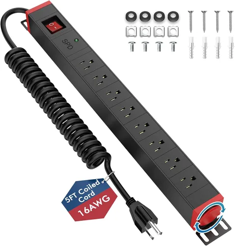Vista 10 de Regleta de alimentación resistente de 8 salidas con USB PD de 20 W, protector de sobretensiones BTU de 6 pies de largo con USB A y USB C, tira