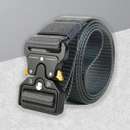 Vista 9 de Cinturón táctico con hebilla de liberación rápida de alta resistencia para hombre de 1.5 pulgadas, cinturón de trabajo de nailon Negro