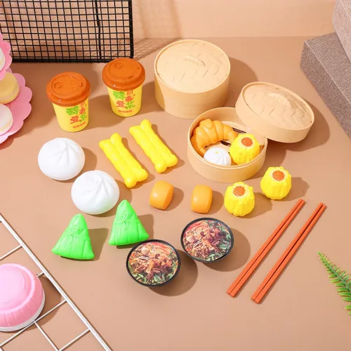 Vista 9 de Toyvian Play Food 26pcs Juego de juguete de simulación Bollos de vapor Juguete chino desayuno para niños Juego de cocina Plato de cocina Plato