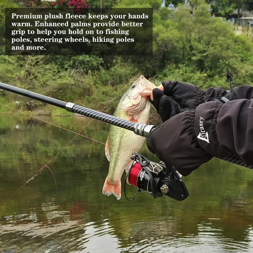 Vista 3 de Drasry Neoprene Palm Ice Fishing Gloves 3-Cut Fingers Warm for Men and Women Cold Weather Insulated Great for Winter Fly Fishing Photography Running