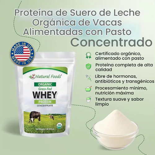 Vista 3 de Concentrado de proteína de suero orgánico USDA Organic, Cold-Processed, Single-Ingredient, Unflavored, No Added Sweeteners or Fillers, Mixes into