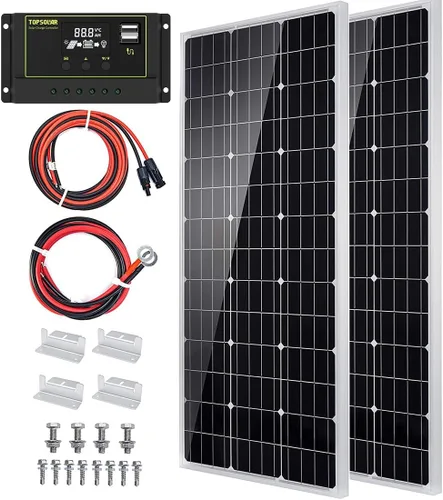 Vista 8 de Kit de Panel Solar Topsolar 100 Vatios 12 Voltios Monocristalino para Sistema Fuera de la Red para Hogares, RV, Barco + Controlador de Carga Solar