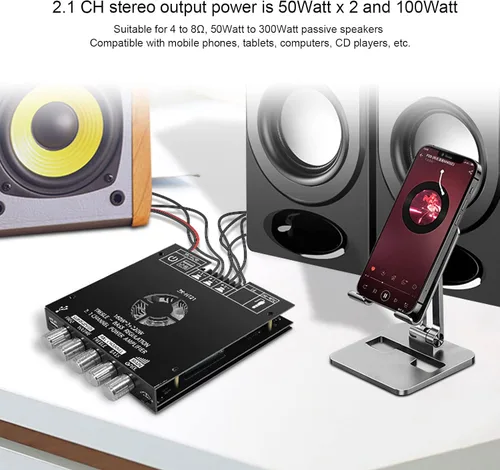 Vista 8 de Zk Ht21 - Tablero amplificador Bluetooth, 2.1 canales, subwoofer, estéreo, mini módulo amplificador de potencia de audio con chip HiFi Tda7498e