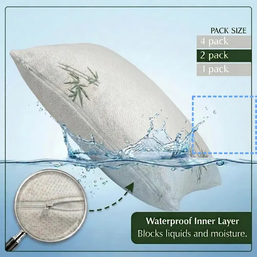 Vista 7 de Four Seasons Essentials Protectores de almohada impermeables de tamaño estándar (juego de 2) – Viscosa natural derivada de bambú – Fundas