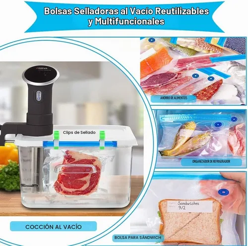 Vista 8 de Juego de 42 selladores al vacío Sous Vide, 30 bolsas reutilizables, 5 clips y clips de sellado para cocinas Anova, Joule
