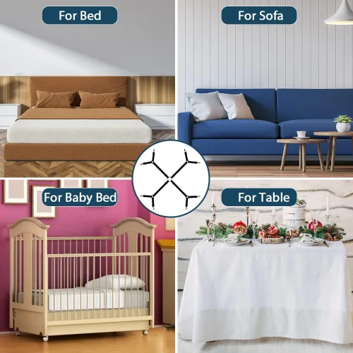Vista 8 de Correas de cama, sujetadores, clips de sujeción, forma triangular, soporte de esquina ajustable entrecruzado para individual/Queen/King, negro